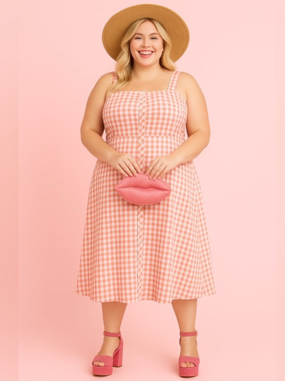 TORRID Pink Gingham Midi Dress with Pockets 5X Plaid